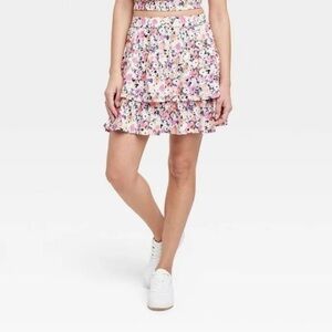 Universal Thread Size L Cream Floral Mini Skirt Ruffle Tiered
